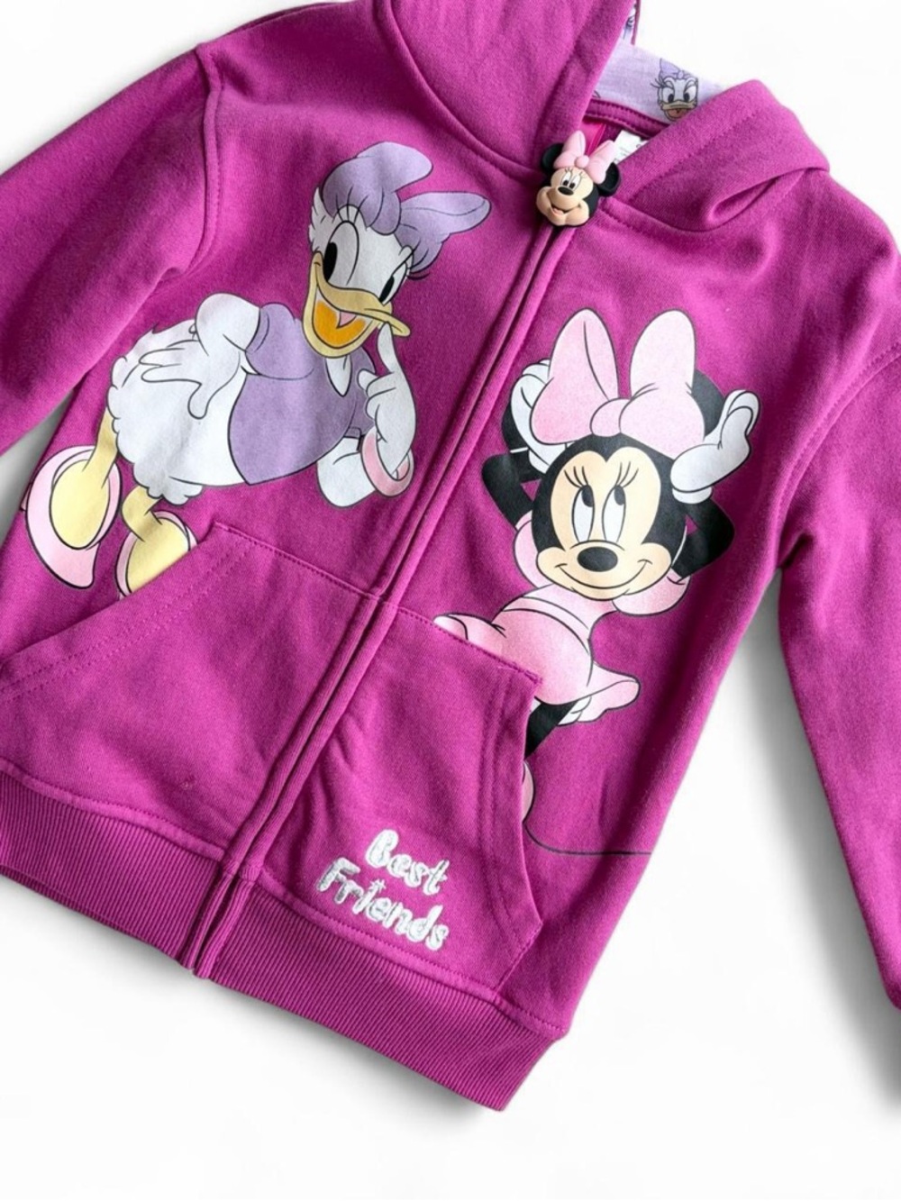 NWT Disney Girls Fuchsia Minnie & Daisy Zip Hoodie Size 5 - Picture 2 of 6